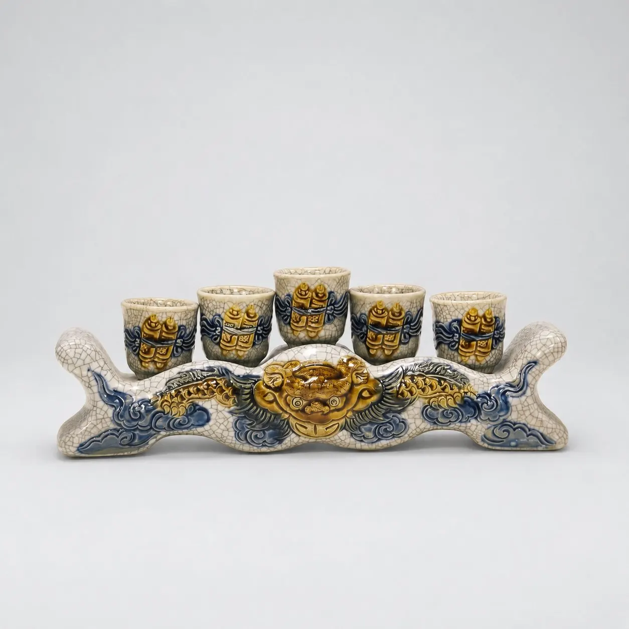 Kỷ ngai men RẠN - 3 chén / Rồng ảnh 3