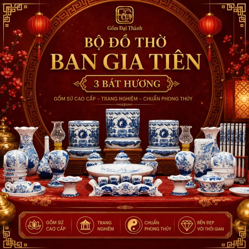 Trọn bộ đồ thờ men Lam