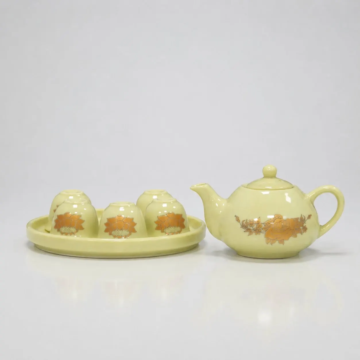 Bộ ấm trà men VÀNG ánh kim - 3 chén ảnh 3