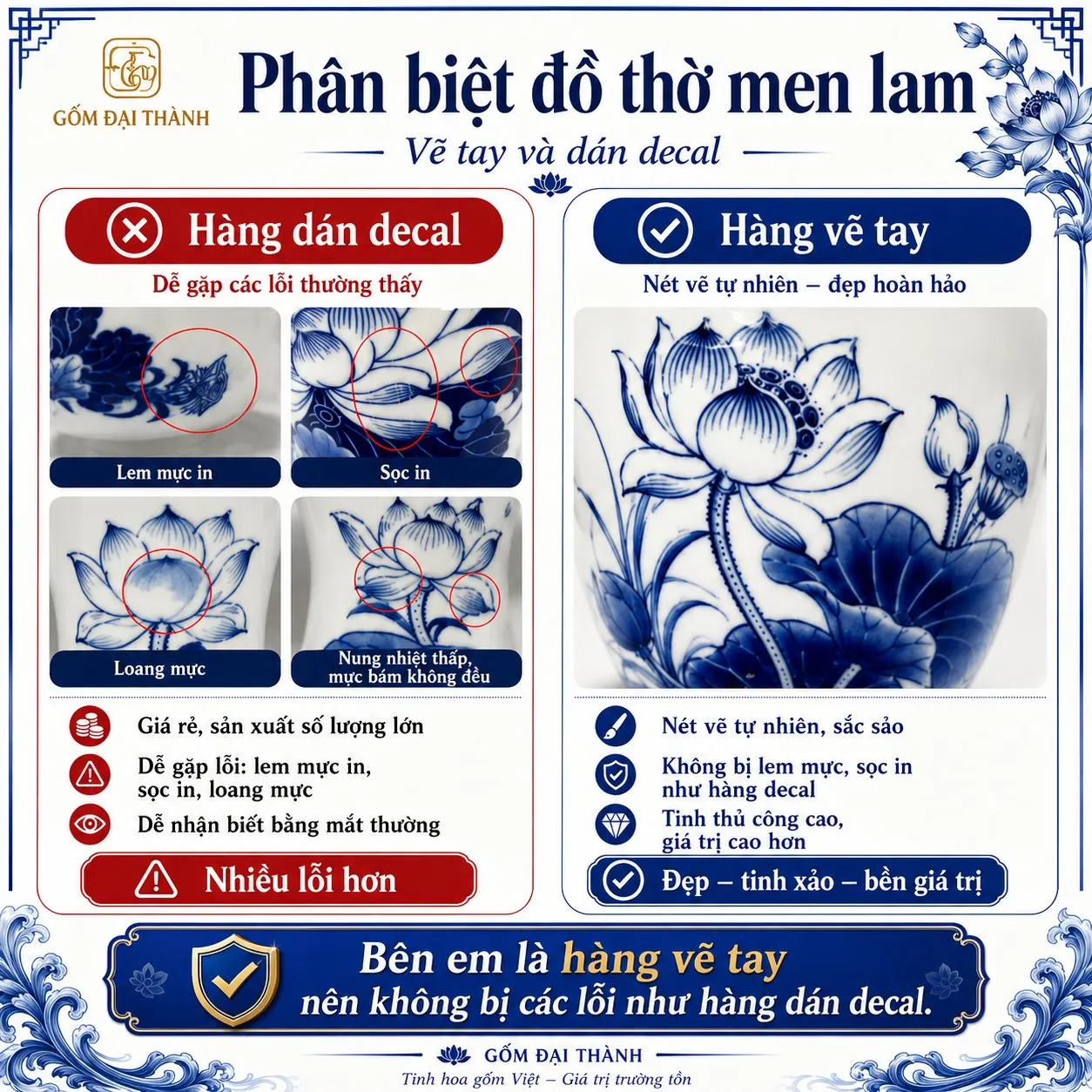 Ban thờ 2m trở lên, 3 bát hương - Men lam vẽ tay