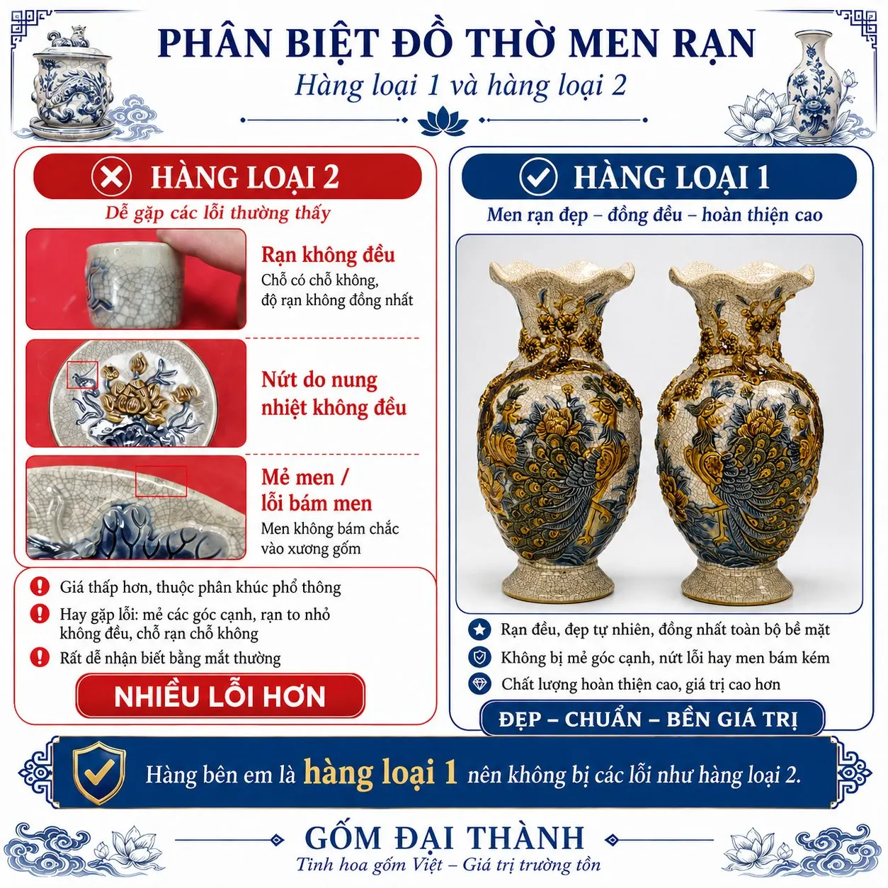 Ban thờ 2m trở lên, 3 bát hương - Men rạn