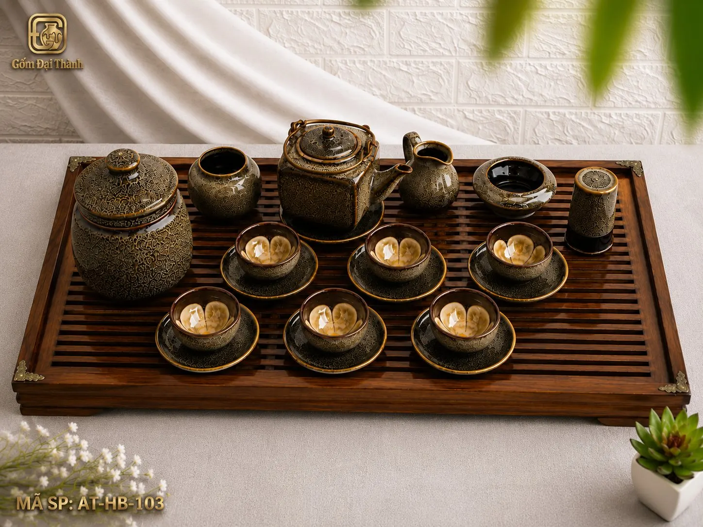 Bộ ấm chén men gấm lòng hoa hỏa biến
