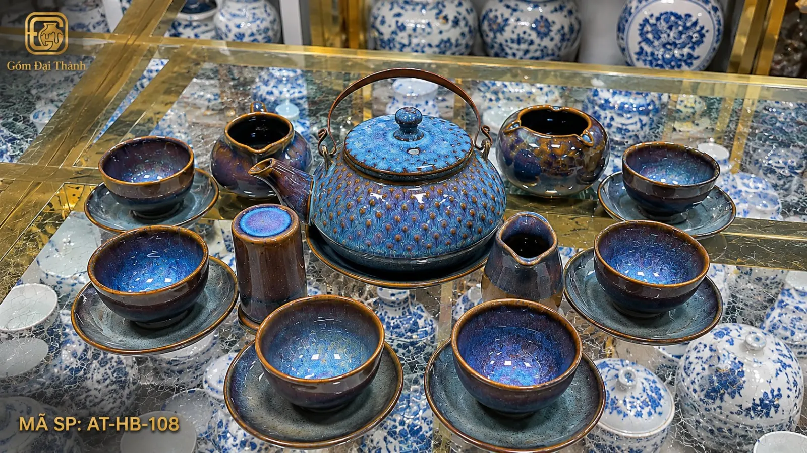 Bộ ấm chén men hồng tuyết hỏa biến
