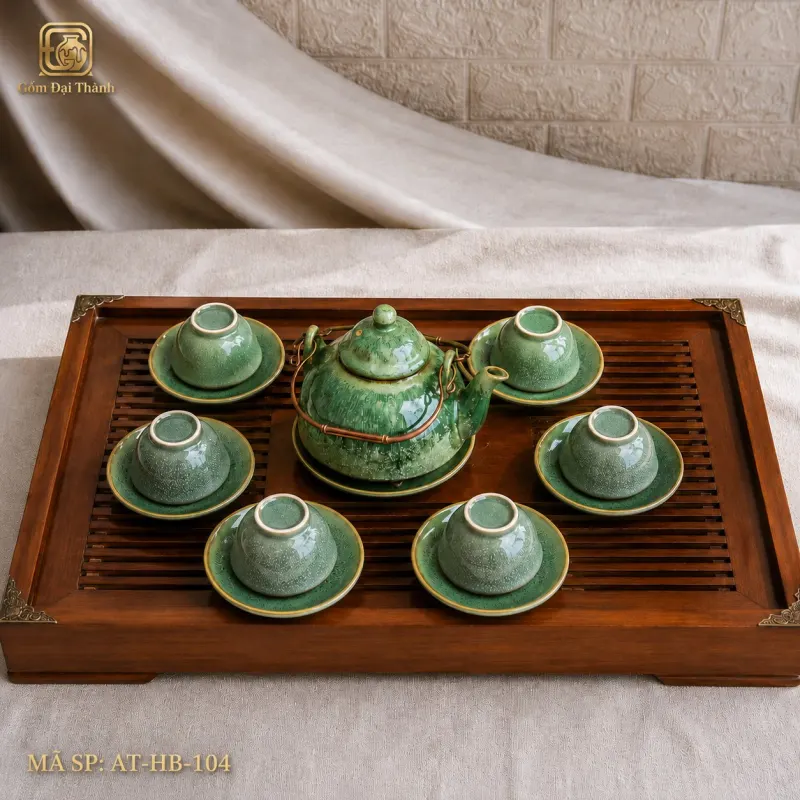 Bộ ấm chén men pha lê lòng hoa hỏa biến