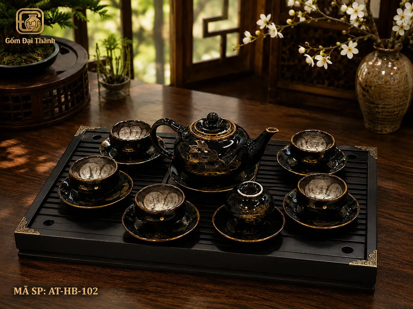Bộ ấm chén men kẻ vàng kim hỏa biến ảnh 3