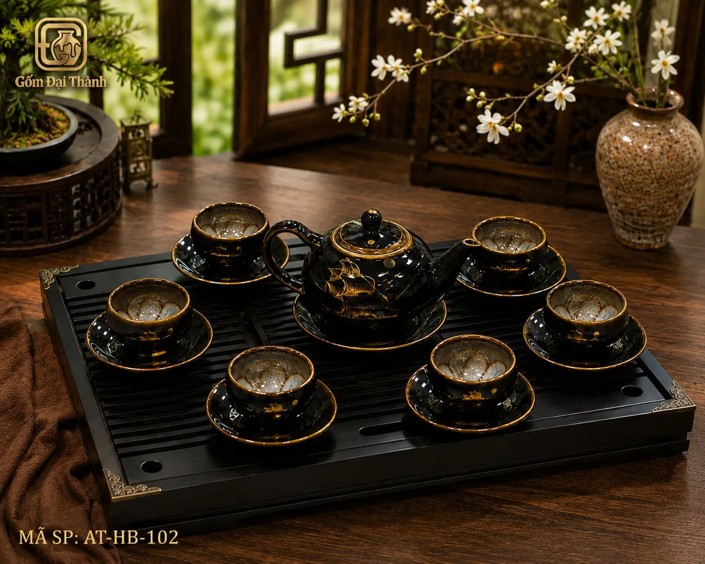 Bộ ấm chén men kẻ vàng kim hỏa biến ảnh 4