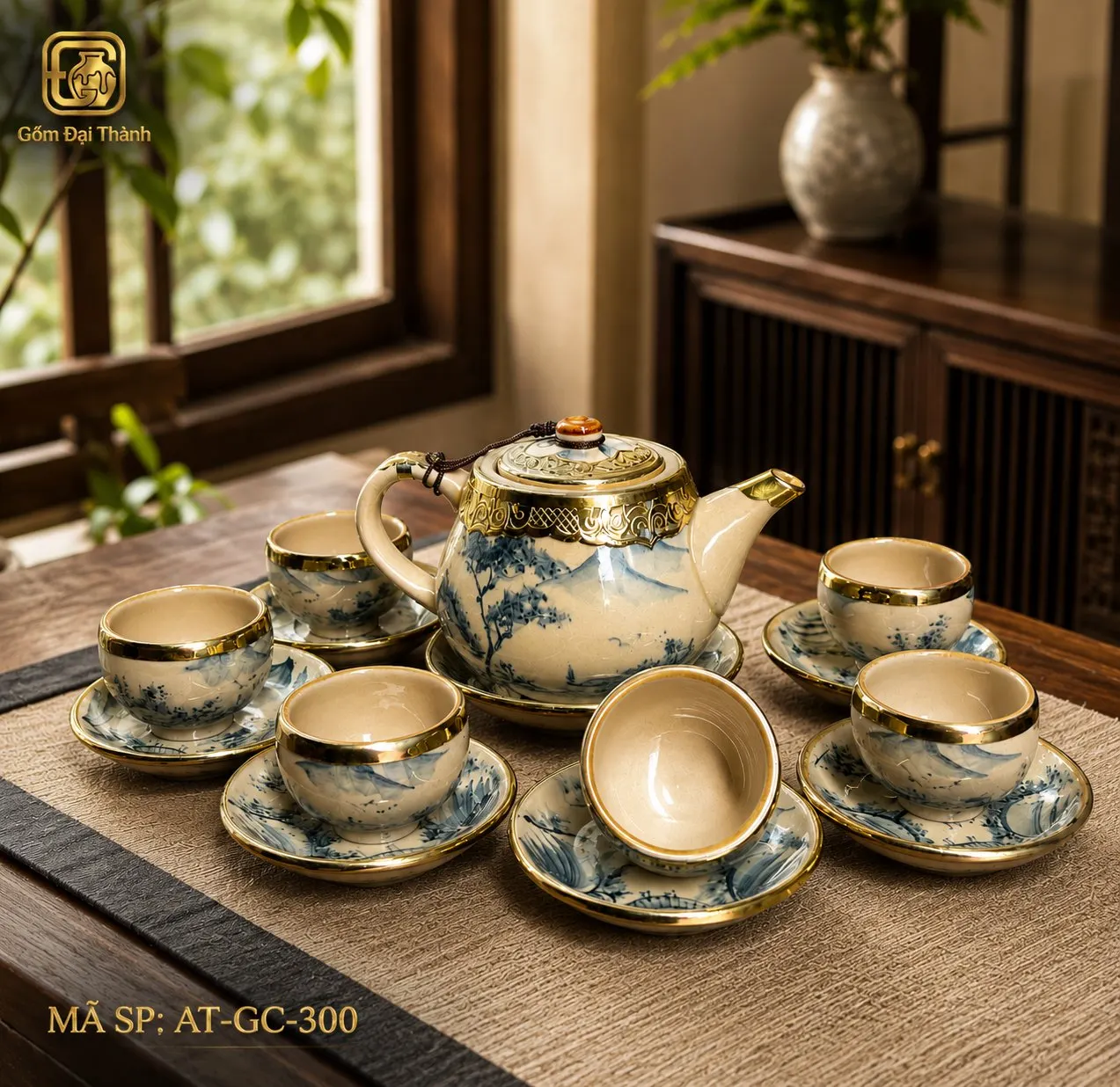 Bộ ấm chén đào sơn thủy bọc đồng giả cổ ảnh 3