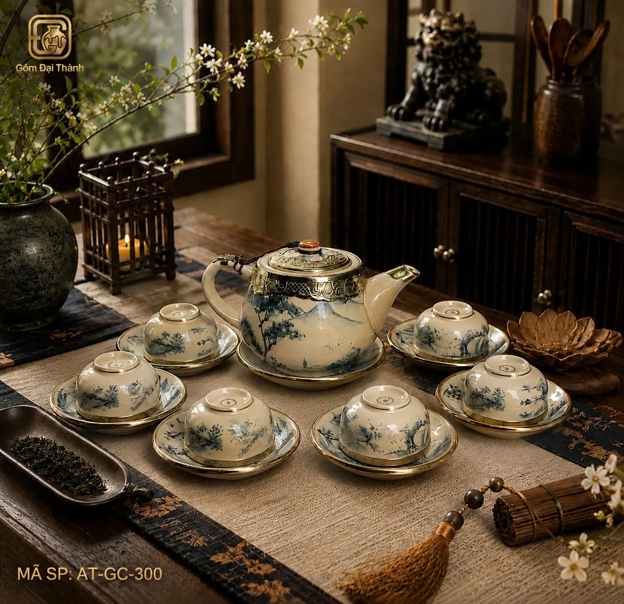 Bộ ấm chén đào sơn thủy bọc đồng giả cổ ảnh 4