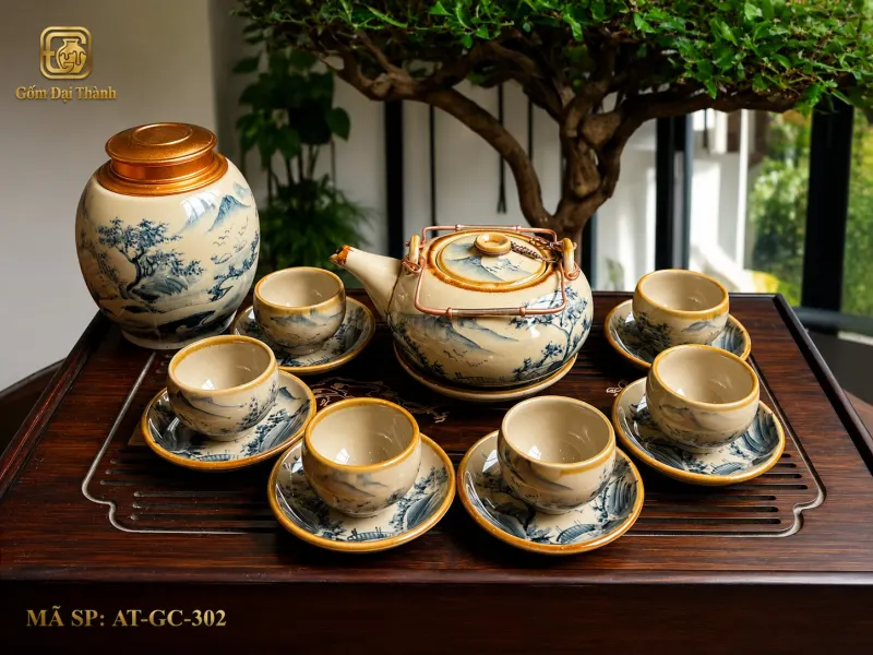 Bộ ấm chén giang tây sơn thủy giả cổ