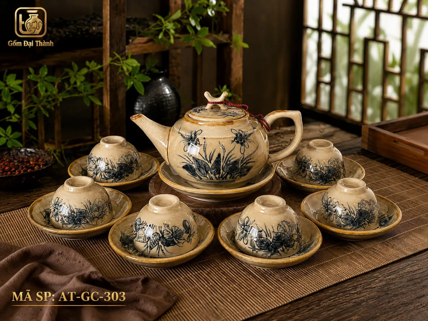Bộ ấm chén chuồn khoai vẽ tay giả cổ