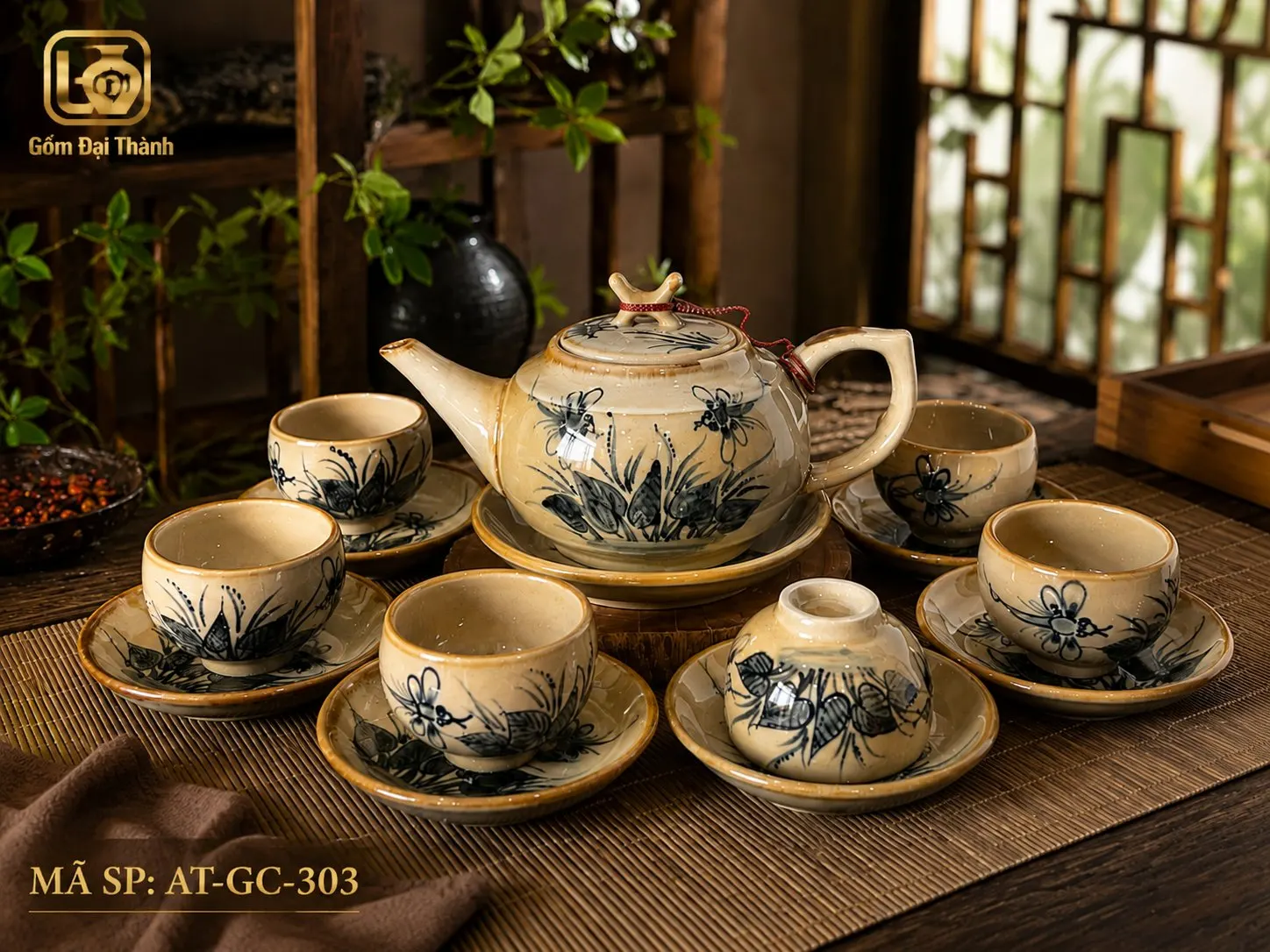 Bộ ấm chén chuồn khoai vẽ tay giả cổ ảnh 3