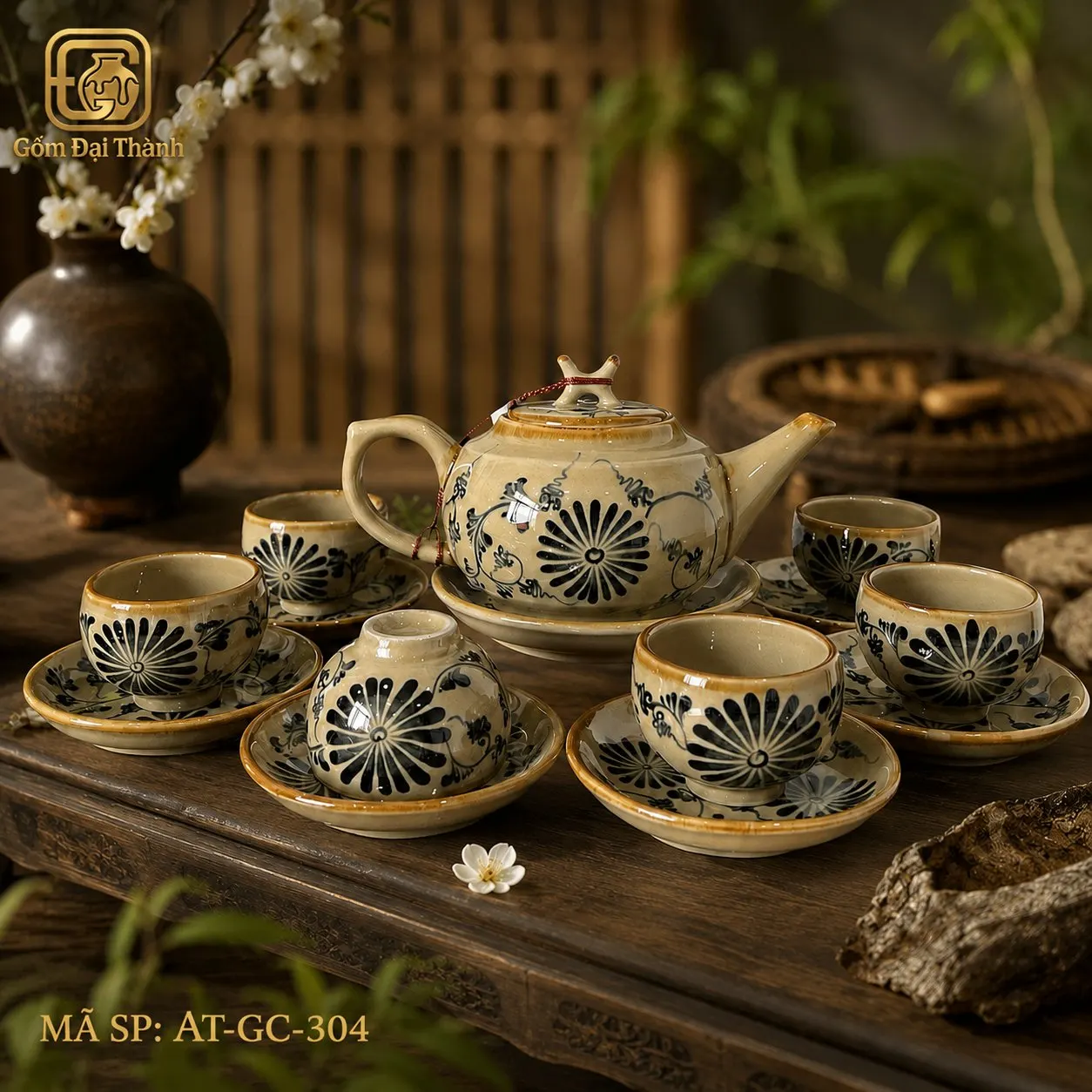 Bộ ấm chén cúc dây vẽ tay giả cổ