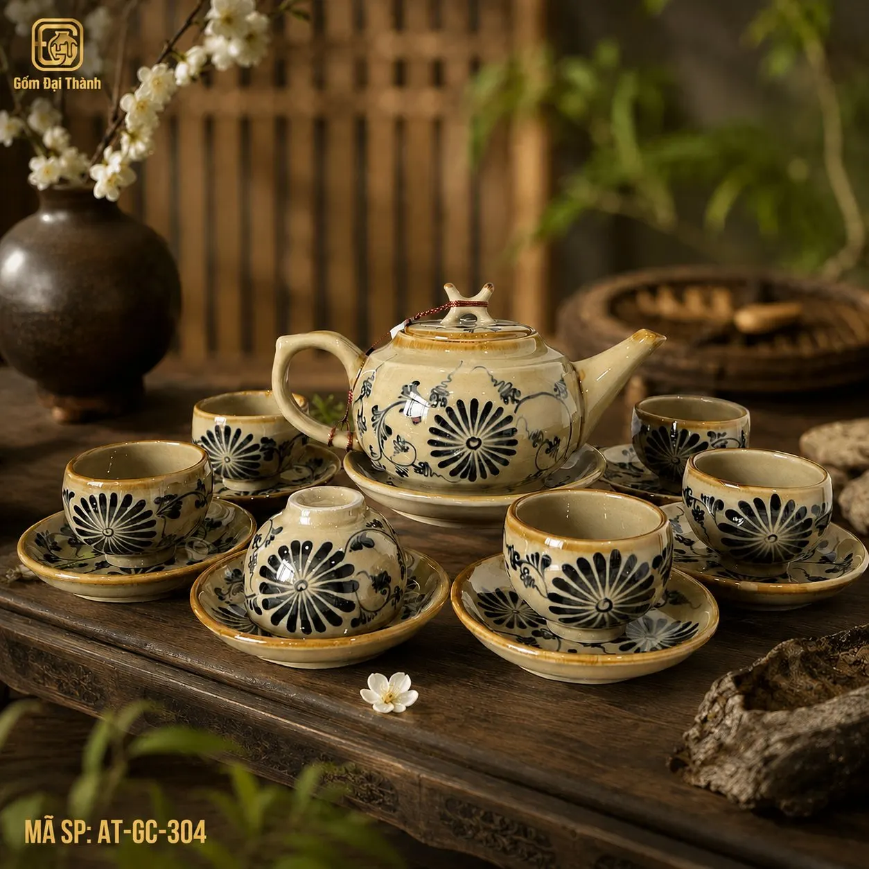 Bộ ấm chén cúc dây vẽ tay giả cổ ảnh 3