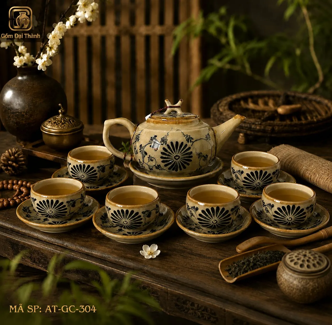 Bộ ấm chén cúc dây vẽ tay giả cổ ảnh 4