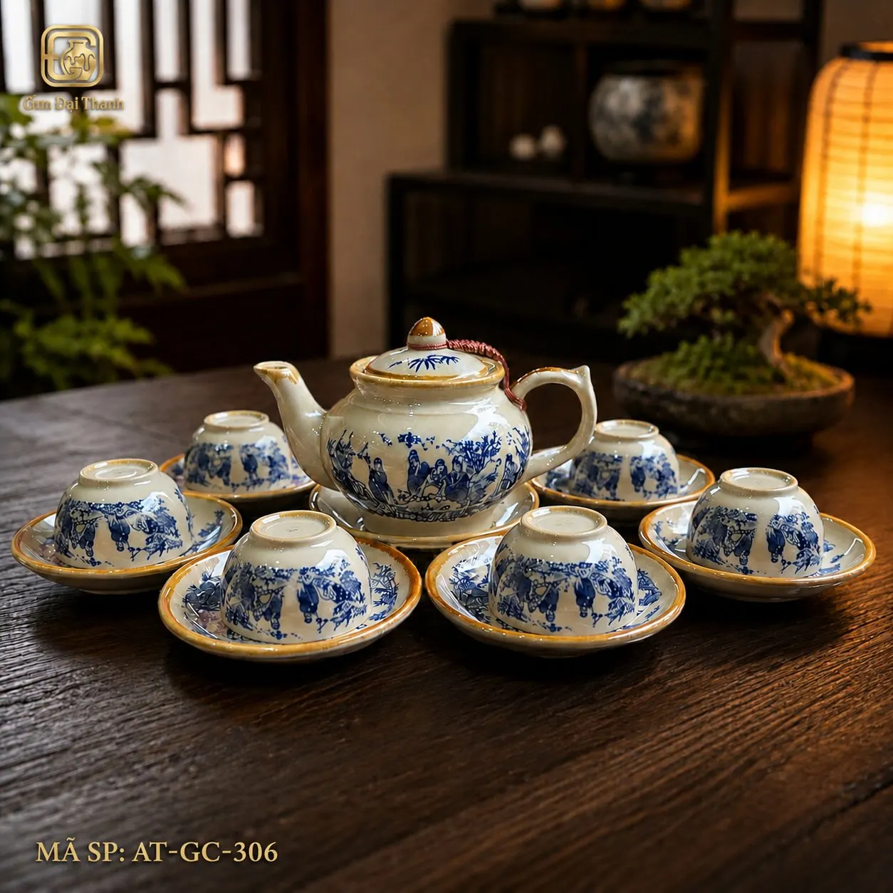 Bộ ấm chén trúc lâm xanh ấm lùn giả cổ ảnh 4