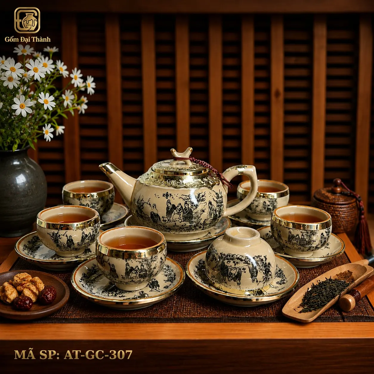 Bộ ấm chén kiều trúc lâm bọc đồng giả cổ