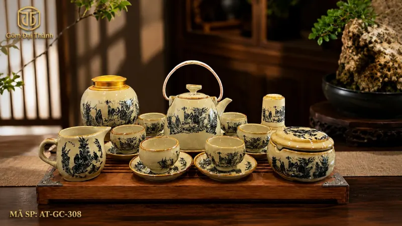 Bộ ấm chén trúc lâm siêu giả cổ