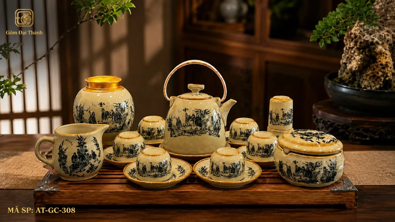Bộ ấm chén trúc lâm siêu giả cổ