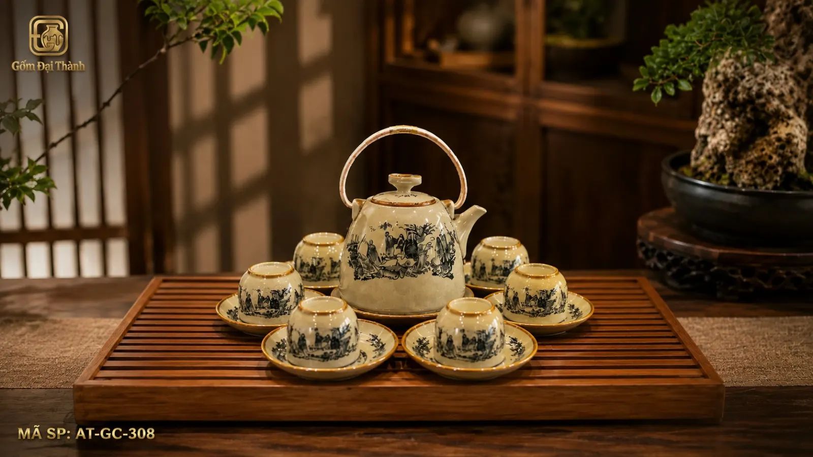 Bộ ấm chén trúc lâm siêu giả cổ ảnh 3