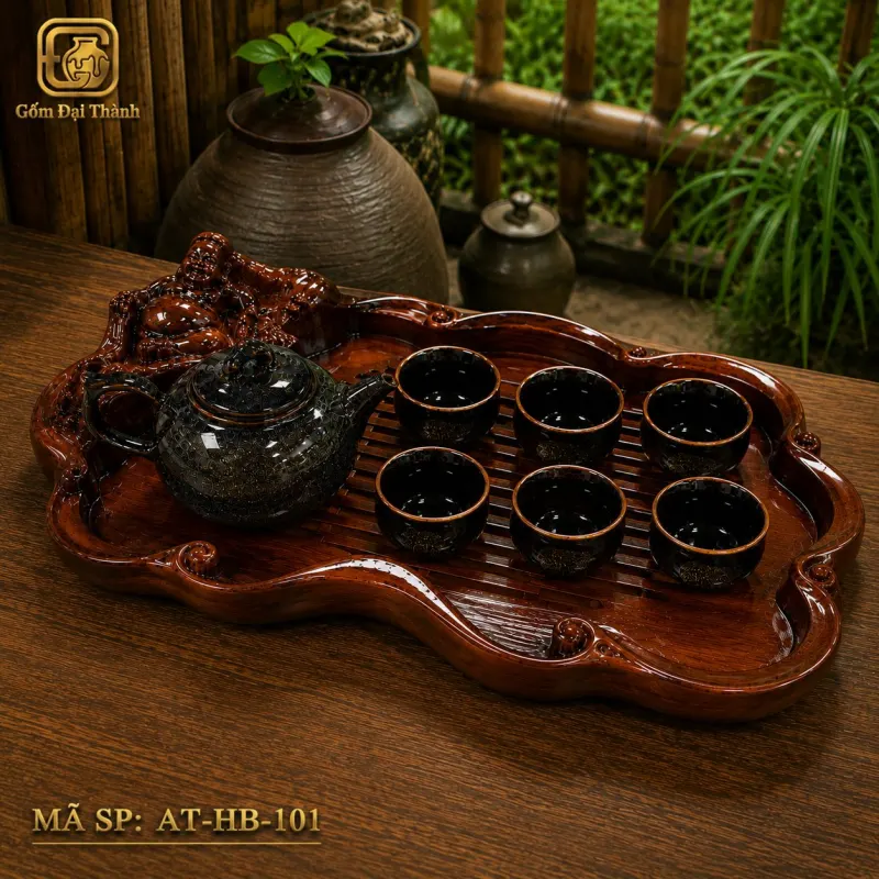 Bộ ấm chén men thiên mục đốm hỏa biến