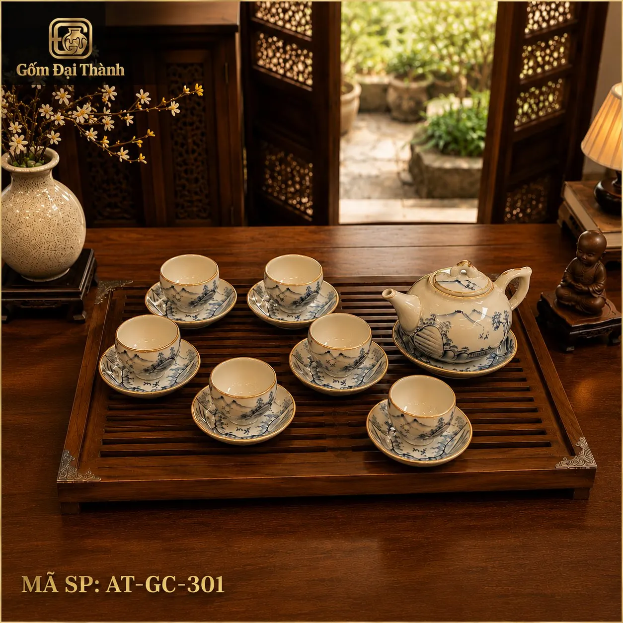 Bộ ấm chén hồng sơn thủy ba chân giả cô