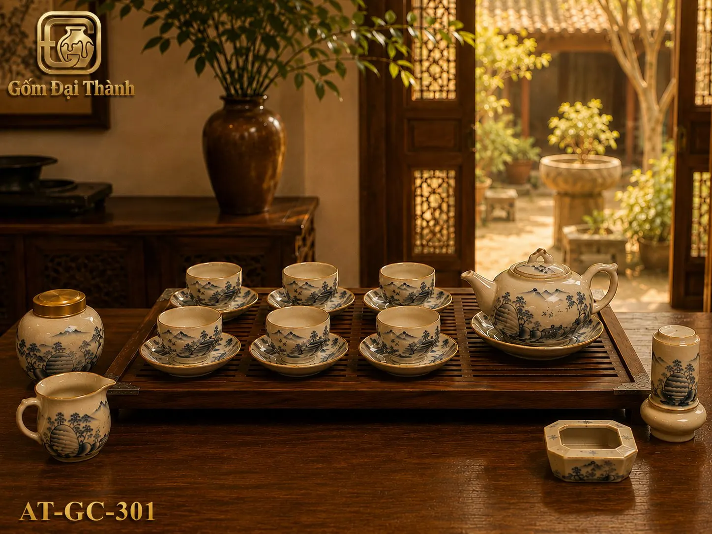 Bộ ấm chén hồng sơn thủy ba chân giả cô ảnh 3