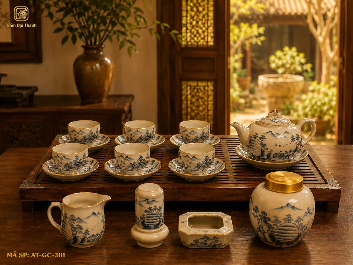 Bộ ấm chén hồng sơn thủy ba chân giả cô ảnh 4
