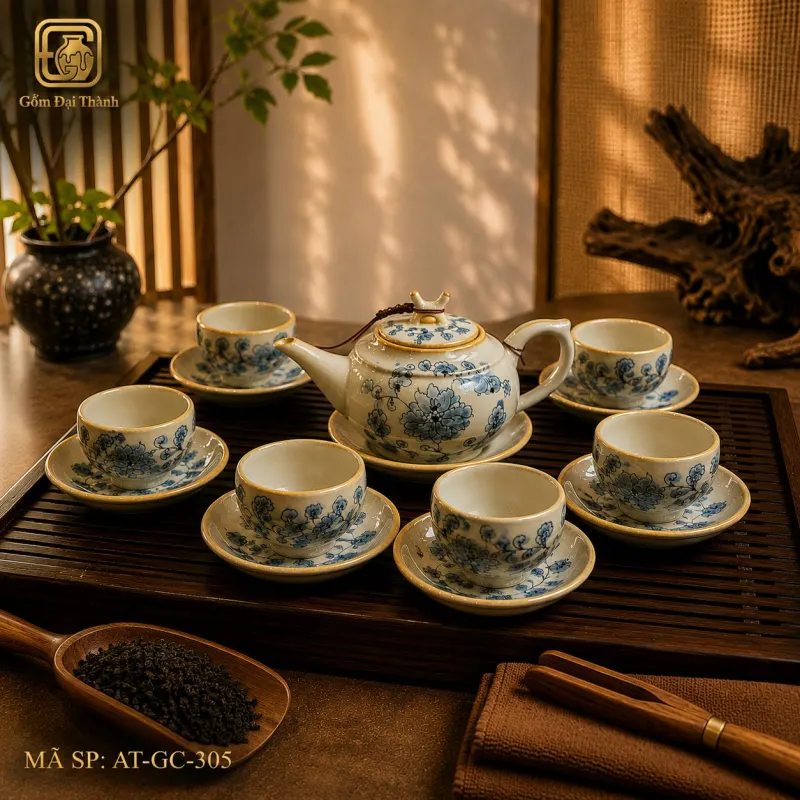 Bộ ấm chén hoa dây lơ giả cổ