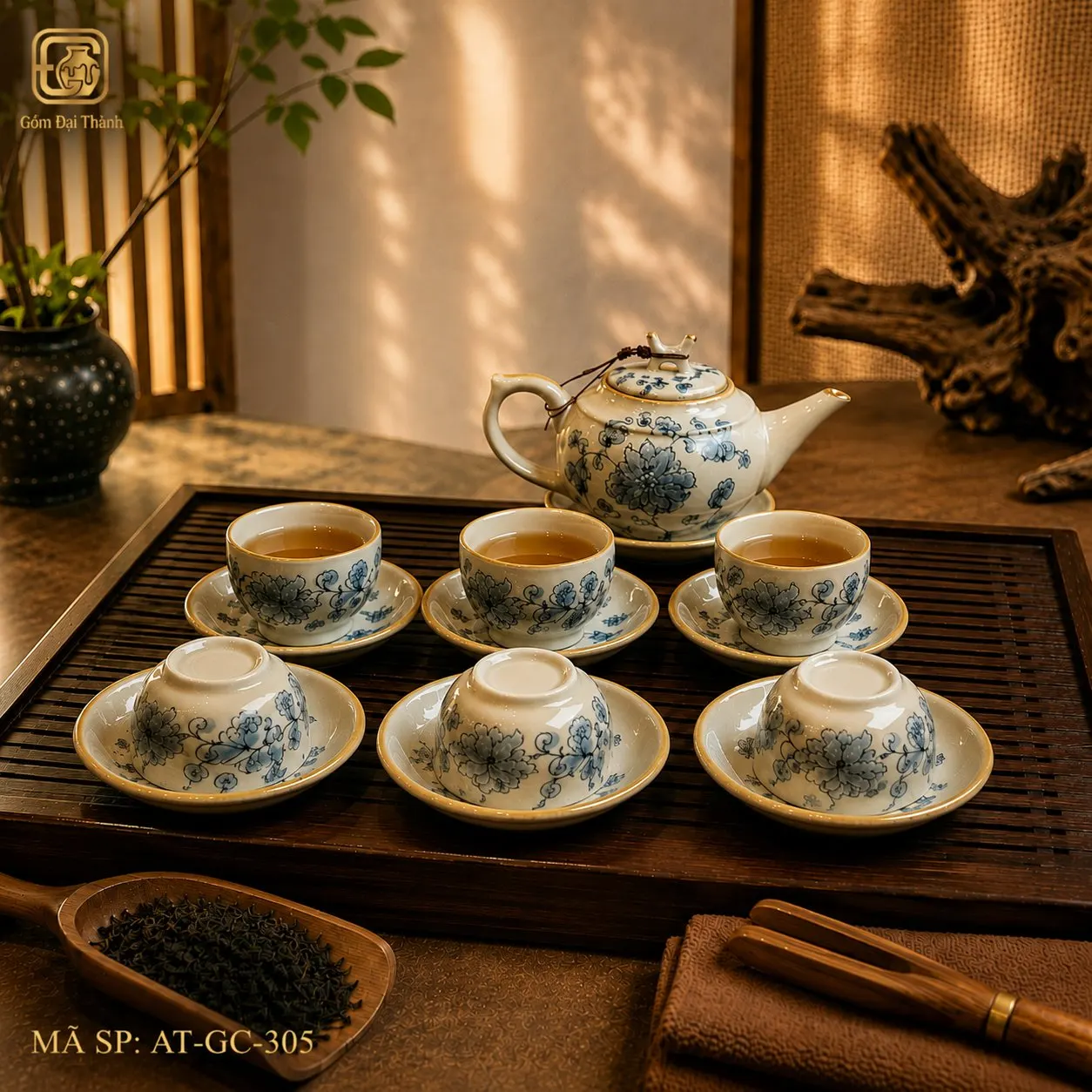 Bộ ấm chén hoa dây lơ giả cổ