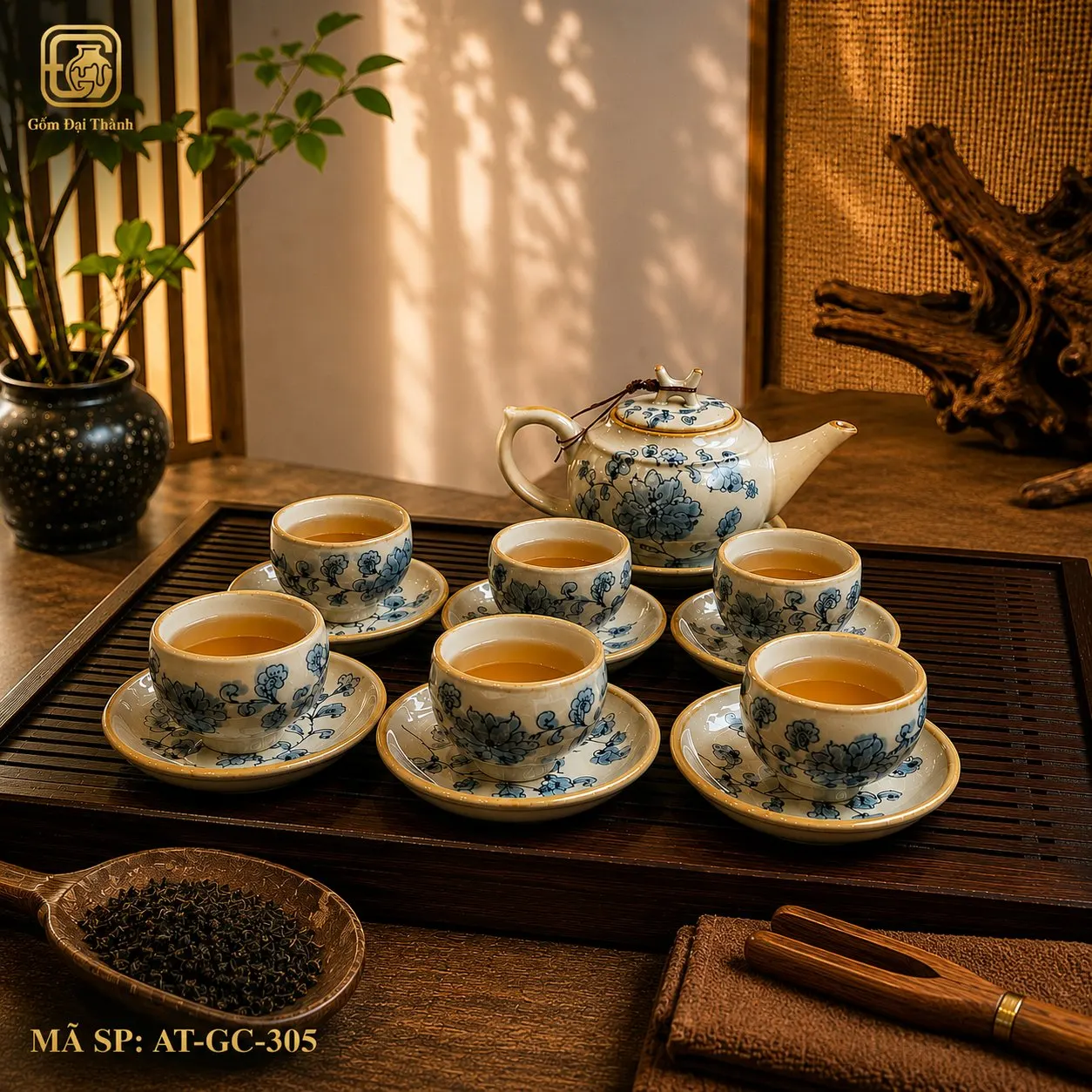 Bộ ấm chén hoa dây lơ giả cổ ảnh 3